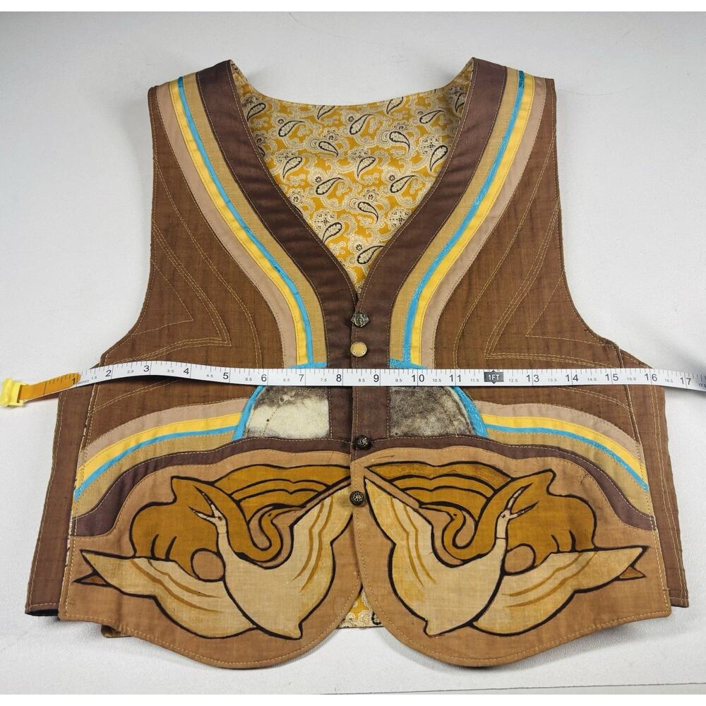 VTG 70s Art Nouveau Patchwork Vest Wearable Art Crane Boho Hippy Festival RARE! - Picture 11 of 12